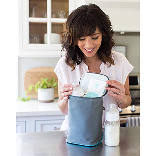 Image of J.L. Childress TwoCOOL Breast Milk Cooler Travel Bag - Insulated Baby Bottle Storage Bag, Portable Organizer Pack for Breast Milk, Use for Daycare or On the Go, Fits 2-4 Bottles - Grey /Teal
