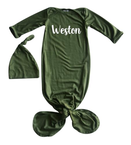 Rocket Bug Sweet Personalized Silky Soft Baby Gown with Hat for Boys and Girls-Newborn Gift (Olive, Newborn)