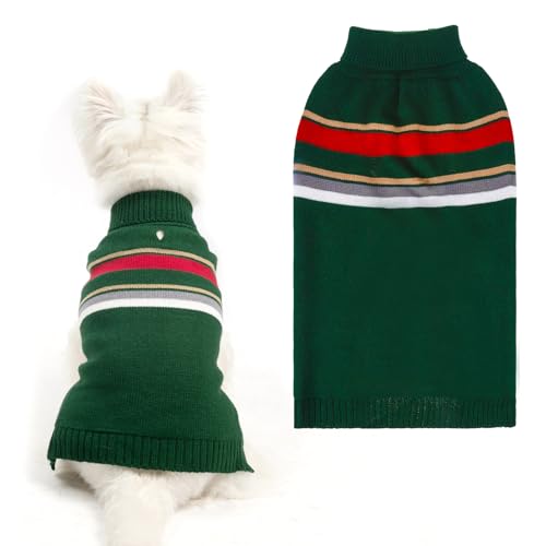Image of PAWCHIE Dog Sweater for Medium Size Dog Girls Boys, Warm Coat Turtleneck Thick Dog Clothes with Leash Hole, Stretchy Knitted Dog Outfit for Small to Large Doggy Puppy Cat, Green M