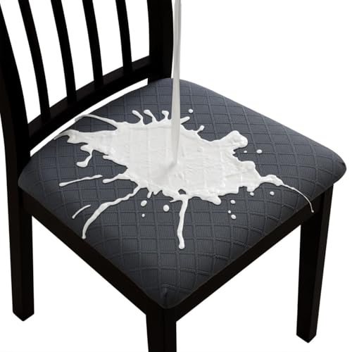 SHENGYIJING Fundas de asiento elásticas impermeables de celosía de diamante para sillas de comedor, fundas de sillas de cocina con hebilla (gris, 2)