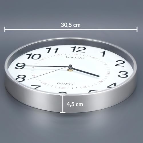 Unilux Aria Horloge Murale 30.5cm Systeme Quartz avec Double Affichage Métal Gris – Image 3