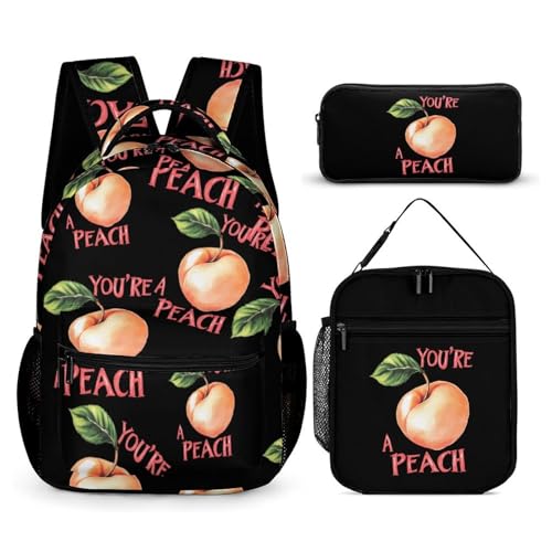 You're A Peach Travel Backpack Lunch Box Pencil Case 3Pcs Set for Men Women Office Outing University