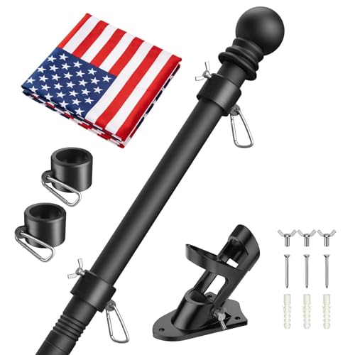 Wphold Flag Pole Kit with 3x5 USA Flag - 6FT Heavy Duty Tangle Free Steel Flagpole Flag Pole for House with Aluminum Bracket for Outdoor House Porch and Garden Display