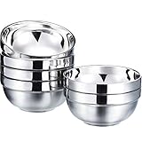 SATINIOR 6 Pack Stainless Steel Bowls for Kids and Adults Stainless Steel Cereal Bowls Double-walled Insulated Bowl Metal Snack Bowl(15 oz)