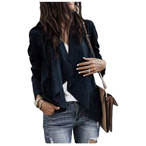 Women's Jacket Coat Casual Blazer Open Front Faux Suede Lapels Jacket Outerwear Tops (Drak Blue, XL) Cover
