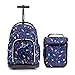 J World Lollipop Kids Rolling Backpack & Lunch Bag Set for Elementary School. Carry-On Suitcase with Wheels, Spaceship