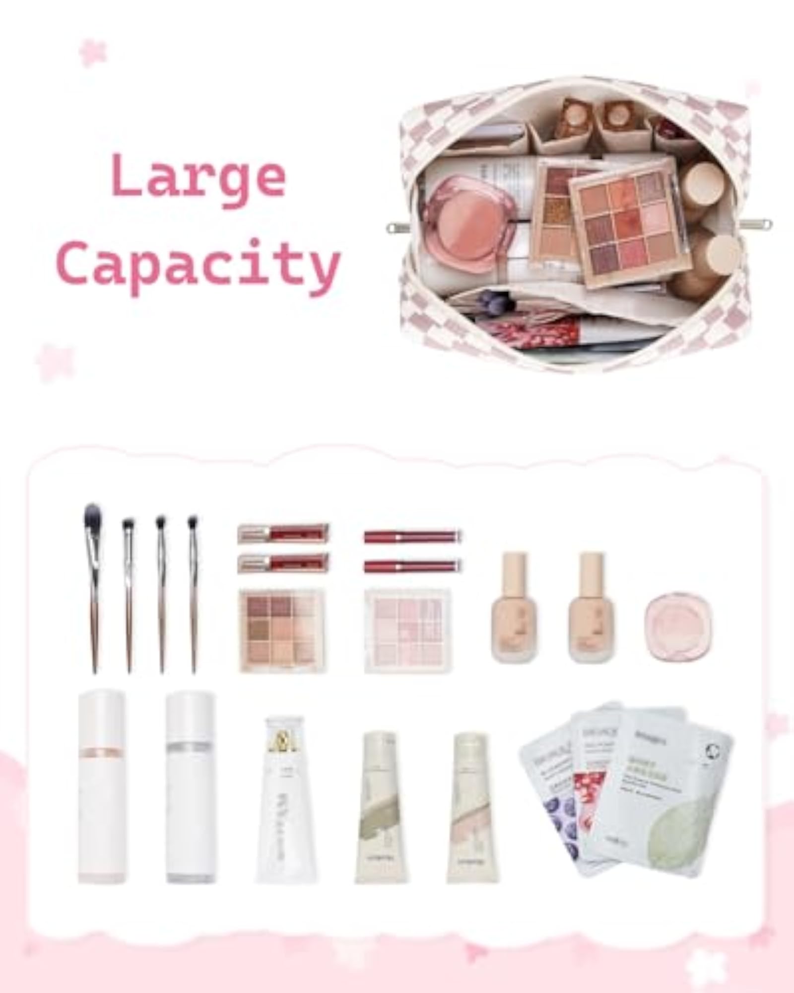 Personalized Initial Makeup Bag for Women, Travel Organizer