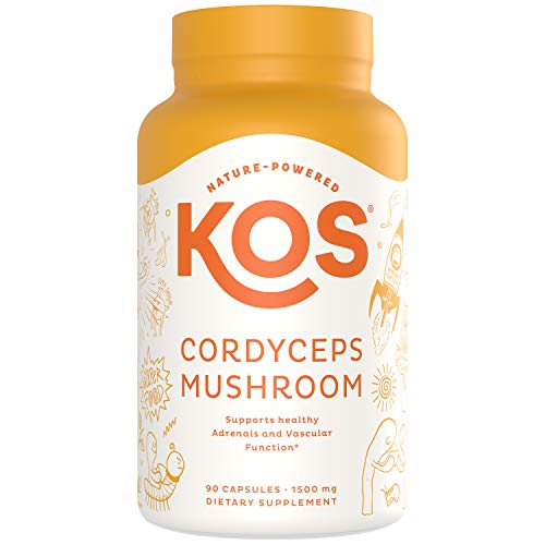 KOS Organic Cordyceps Capsules 1500mg - Potent, Dual-Extracted Cordyceps Militaris Capsules - Endurance & Energy Supplement, Immune Support - 90 Capsules