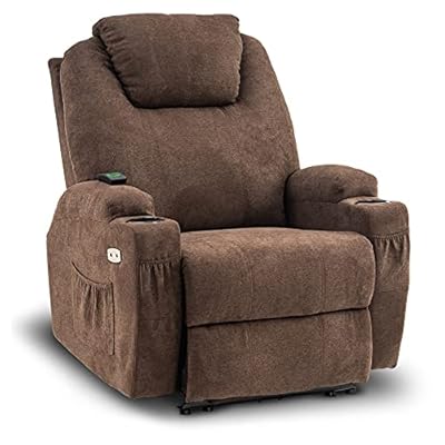 MCombo Electric Power Recliner Chair with Massage and Heat, Extended Footrest, USB Ports and Cup Holders, Fabric 7055 (Not Lift Chair) by MCombo