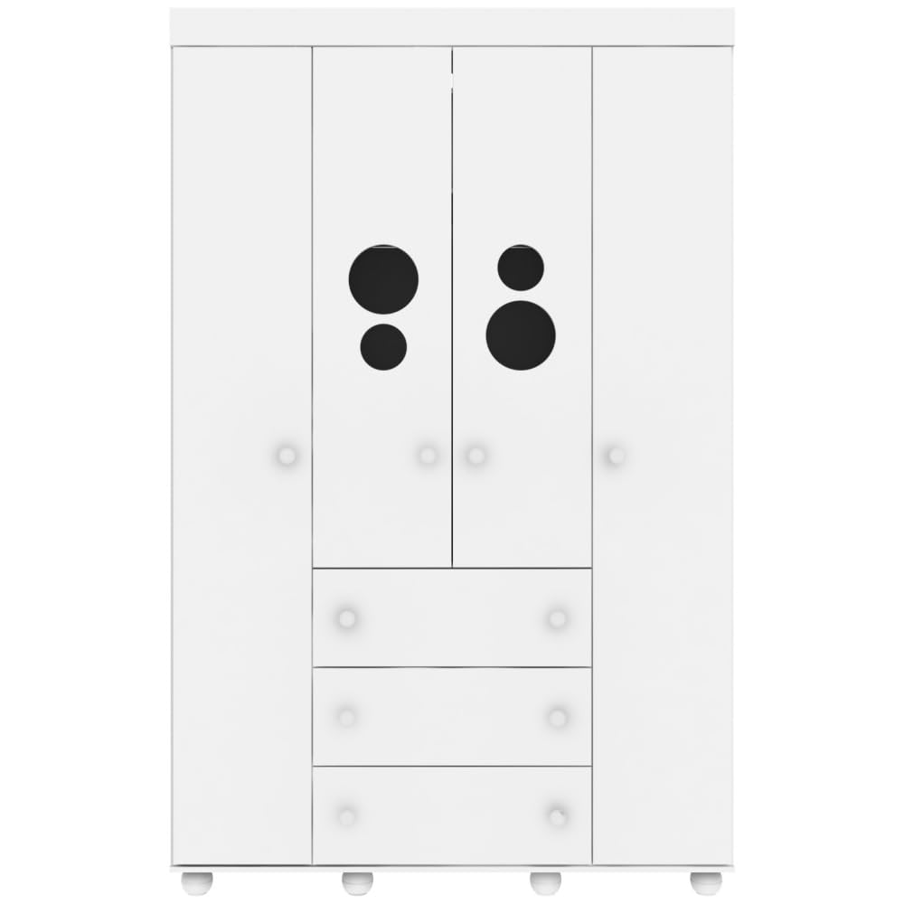 Armario Infantil Bubbles 4 Puertas y 3 Cajones – Blanco, Seguro, Organizado y Duradero
