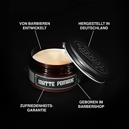 Foto von Charlemagne Matte Haarpomade für Männer – 100 ml, Lederduft – Wasserbasierte matte Pomade Styling-Haarcreme für Männer – Von Barbieren entwickelt, Made in Germany (100 g (Pack of 1), Starken Halt)