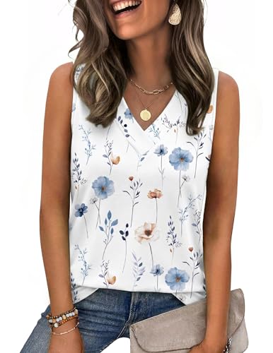 Zeagoo Spring Tops for Women Casual Floral V Neck Tank Tops Sleeveless Business Work Blouses Trendy Flowy Top