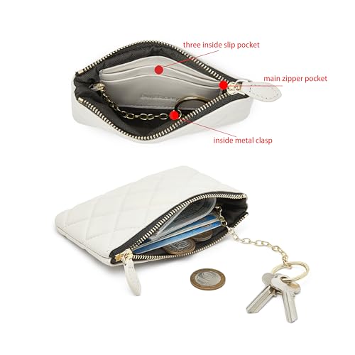 Image of DORIS&JACKY Soft Lambskin Leather Coin Purse Small Quilted RFID Blocking Top Zipper Wallet With Key Chain