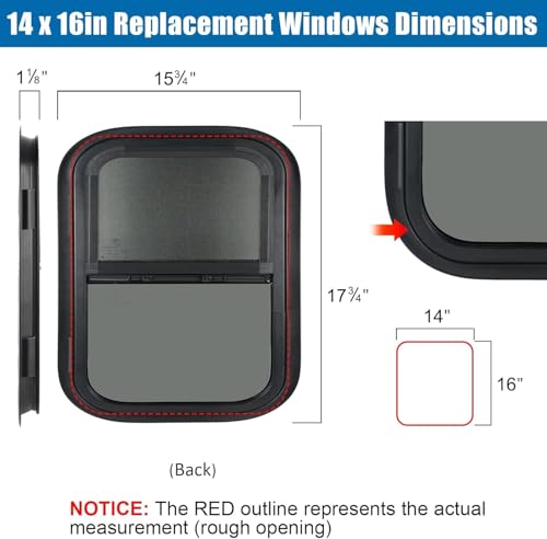 Image of Vertical RV Window, 14 inch W x 16 inch H Tinted Sliding RV Window with Net Screen and Trim Ring, Suitable for 1-1 /8 inch Thick Walls, DOT Approved