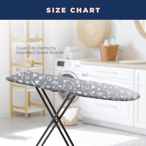 Image of Ironing Board Cover and Pad Extra Thick Heavy Duty Padded Multiple Layers Silver Coated Ironing Board Cover, Non Stick Scorch and Stain Resistant Standard Size 15x54 with Elasticized Edges (Soft Grey)