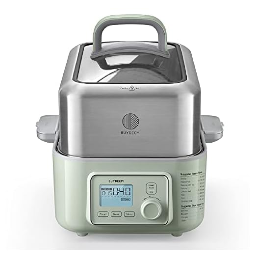 BUYDEEM G563 5-Quart Electric Food Steamer for Cooking, One Touch Vegetable Steamer, Digital Multifunctional Steamer, Quick Steam in 60s, Stainless Steel Steamer Tray & Glass Lid, Cozy Greenish, 1500W