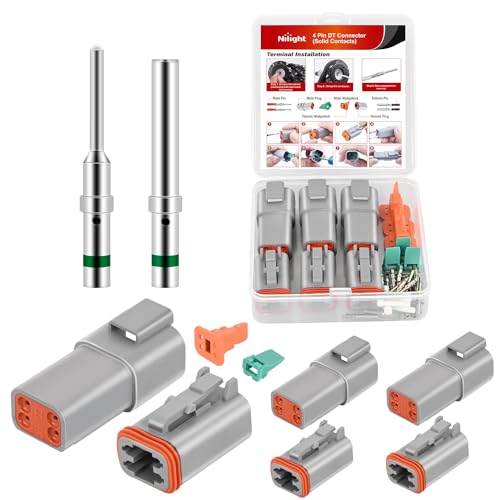 Nilight 4 PIN DT Connector Kit 3 Sets Size 16 Solid Contacts Waterproof Male Female Terminal for 14-20 AWG DT Series Connectors Car Truck Motorcycle Off-Road Vehicles Boat