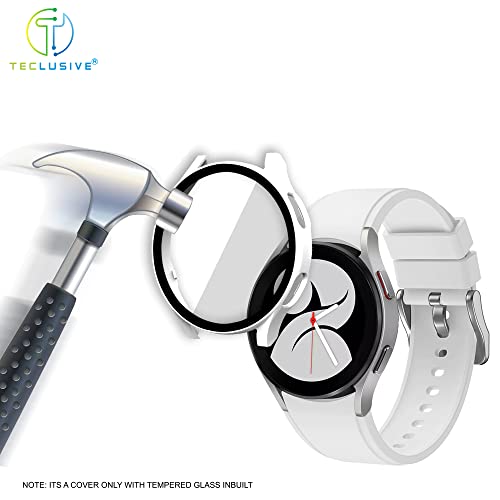 Image of T TECLUSIVE Slim Curved Protective Cover with Tempered Glass Compatible for Galaxy Watch 4 44mm | Shockproof 360 Degree Protection Case with Tempered Glass (44MM, Silver)