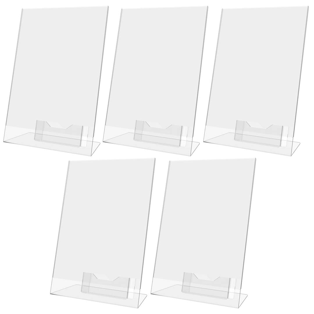 Danieli | 5 x Expositor A4 con Soporte para Tarjetas de Visita de Escritorio de plástico Transparente | Expositor Transparente A4 para ferias, restaurantes, oficinas