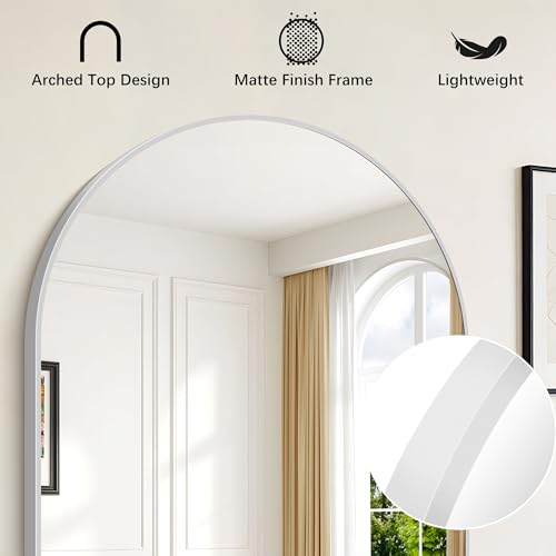 Image of FORBATH Arched Bathroom Mirror 20x40 Inch, Silver Bathroom Mirror Wall Mounted Modern Aluminum Alloy Frame Arch Mirror for Bedroom Living Room Entryway, Hanging or Leaning Against Wall