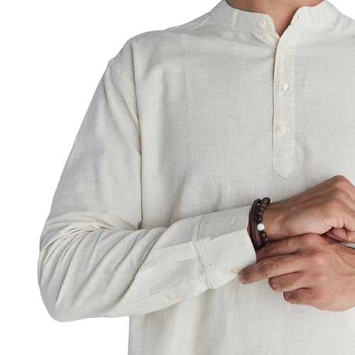 Image of SAADAA Men's Short Kurta - Linen Cotton Blend, Airy Fabric, Regular Fit, Mandarin Collar, Solid Color - Casual, Festive & Ethnic Wear
