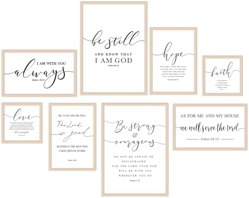 Faccito 8 Set Christian Wall Art Large Wooden Framed Farmhouse Bi...