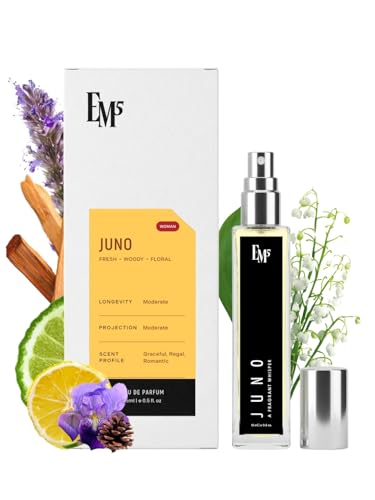 Image of EM5 Juno Perfume for Women | Powdery Woody Floral | EDP Strong and Long Lasting Spray | Luxury Gift for Her | 15ml