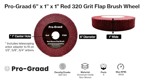 Image of 6 inch x 1 inch x 1 inch Arbor Red Bench Grinder Polishing Wheel, 320 Grit, Tight Weave, Great for refurbishing Golf Clubs and Metal, Non-Woven Wheel for Copper, Metal, Finishing, and Burnishing
