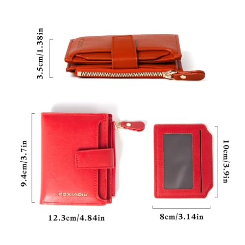 Small Wallet Women RFID Blocking Soft Leather Bifold Compact Card Holder with Zipper Coin Pocket & Removable ID Case（Red）2