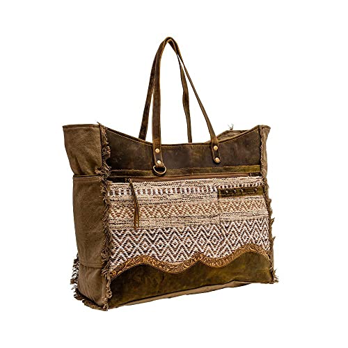 Myra Bag Western Leather Weekender Bag for Women - Cotton & Upcycled Canvas Boho Shoulder Bag Losi2