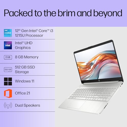 HP 15s, 12th Gen Intel Core i3-1215U (8GB DDR4, 512GB SSD) FHD, Anti-Glare, 15.6"/39.6cm, Win 11, Office 21, Silver, 1.69kg, fy5011TU, Intel UHD... - Image 2