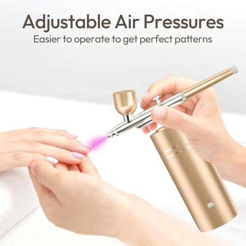 Image of Airbrush Kit with Compressor 30PSI Portable Airbrush Gun Rechargeable Handheld Cordless Air Brush for Nails Art, Painting, Cake Decor, Cookie, Mode, Makeup, Barber (Gold)