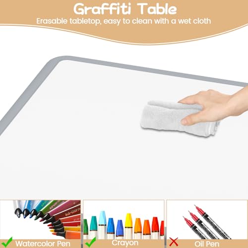 image for GAOMON Kids Table and 2 Chairs Set with Graffiti Desktop, Height Adjus