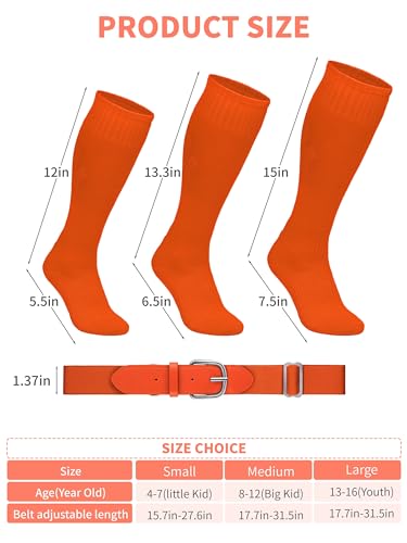 Image of Baseball Socks and Belt Set Cotton Youth Softball Socks for Boys Girls