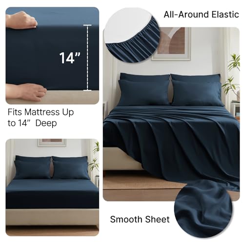Anluoer Twin Size Bed in a Bag 5 Pieces, Navy Blue Bed Comforter Set with Sheets, All Season Bedding Sets with 1 Comforter, 1 Pillow Sham, 1 Pillowcase, 1 Flat Sheet, 1 Fitted Sheet