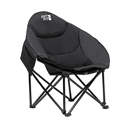 Get Fit Moon Camping Chair - Portable Outdoor Premium Folding Chair for Adults With Magazine Pocket, Cup Holder & Carry Bag - Heavy Duty Foldable Chair - Weight Capacity of 130kg