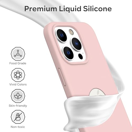 Image of Elzzi Microfiber Logo Cut Cover Compatible for iPhone 15 Pro Case Liquid Silicone Cases Full Body 4 Layer Protective Covers Shockproof Back Cover with High Raised Camera Lips- Sand Pink
