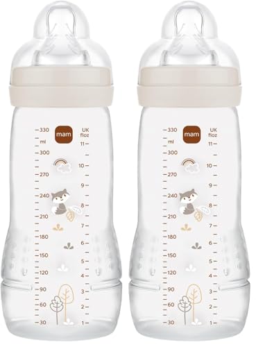 MAM Easy Active 6 mois et plus Couleur Sable (330 ml) – avec tétine en silicone débit X vitesse ultra-rapide – pour bébé avec fermeture hermétique...