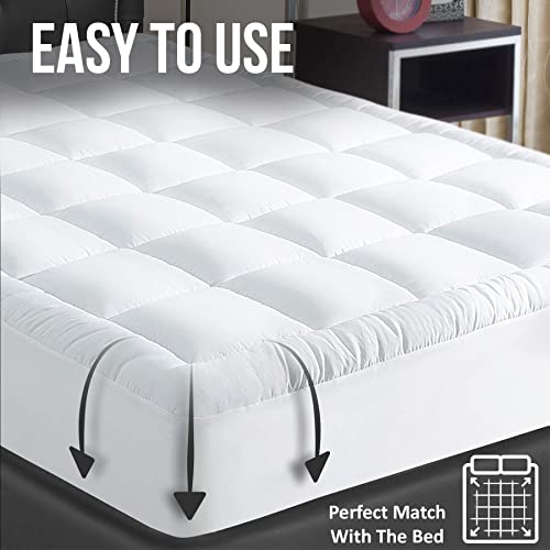 Kozzy Home Mattress Topper Full Extra Thick Cotton Elastic Deep Pocket, Fitted Mattress Pad, Machine Washable, Cooling Mattress Protector (White, 54X75 In) #TOP3
