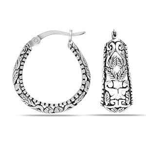 Charmsy 925 Sterling Silver Filigree Hoop Earrings for Women | Lightweight Latch Back Oval Filigree Cut Hoop Earring for Women Teen