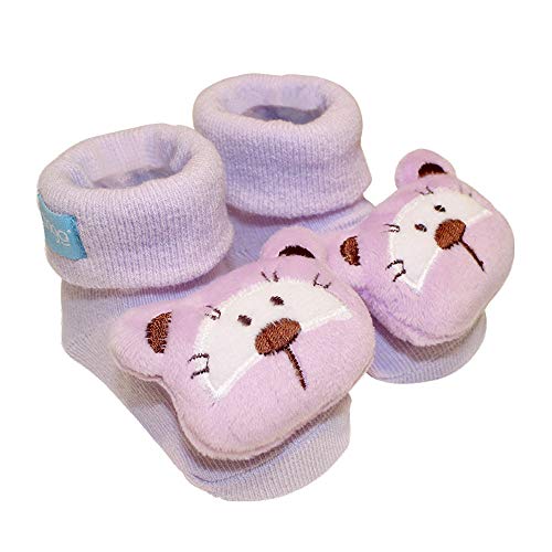 Pantufa Com Chocalho Urso Lilás, Clingo, Lilas