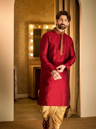 Image of SOJANYA Men's Silk Blend Solid (Since 1958, Kurta & Dhoti Set