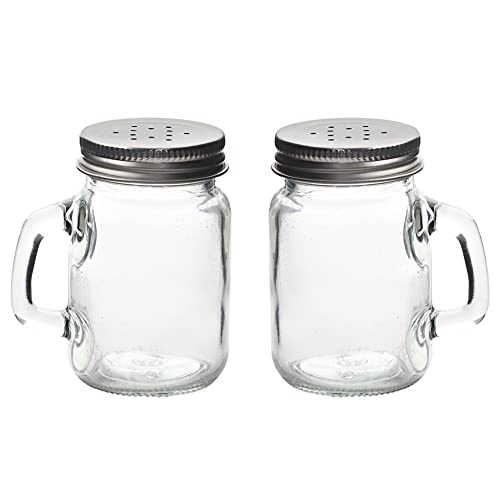 Salt and Pepper Shakers Glass Mason Jar Spice Jars, Silver