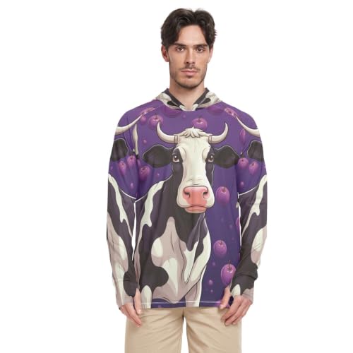 T-Shirt de Pêche et Running Homme Manches Longues Imprimé Vache pour le Plein Air