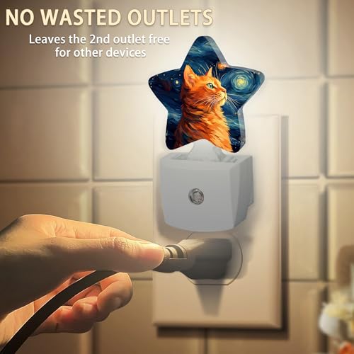 Image of Starry Sky Cat Night Lights Plug in Wall Lamp Smart Dusk to Dawn Sensor for Home Decorative,Kids Room Bedroom Bathroom Kitchen Hallway Gifts