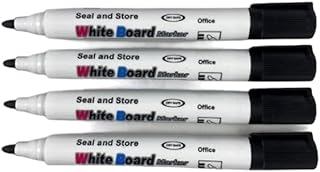 4 Pack BLACK large whiteboard marker pens dry wipe markers pens with CLIPS.