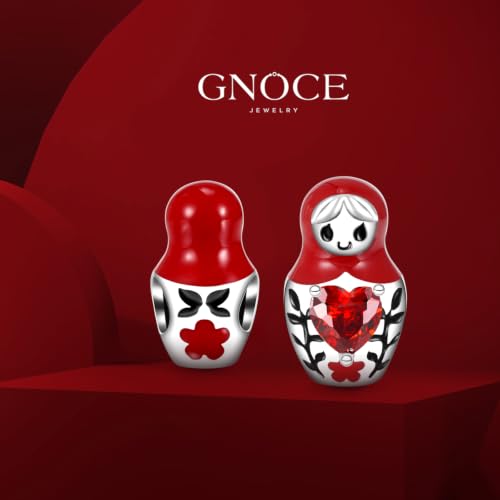 Image of GNOCE Embraces Heart Gemstone Bead Charms 925 Sterling Silver Rabbit Horse Triceratops Snake Monkey Cat Platypus Sloth Bear Pig Yak Ghost Matryoshka Doll Jewelry Gift for Women