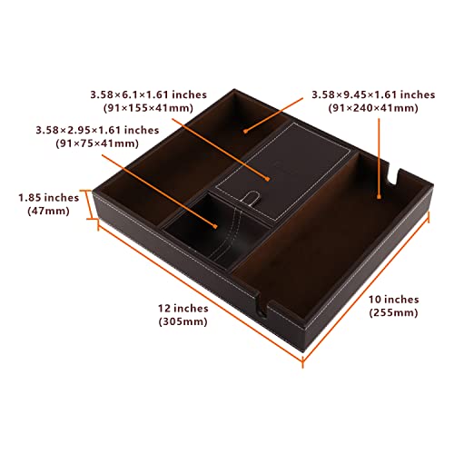 PLENTY Leather Valet Tray, Desk Dresser Nightstand Jewelry Organizer Catchall Tray for Keys Watch Wallet Phone Charging Station (Brown)