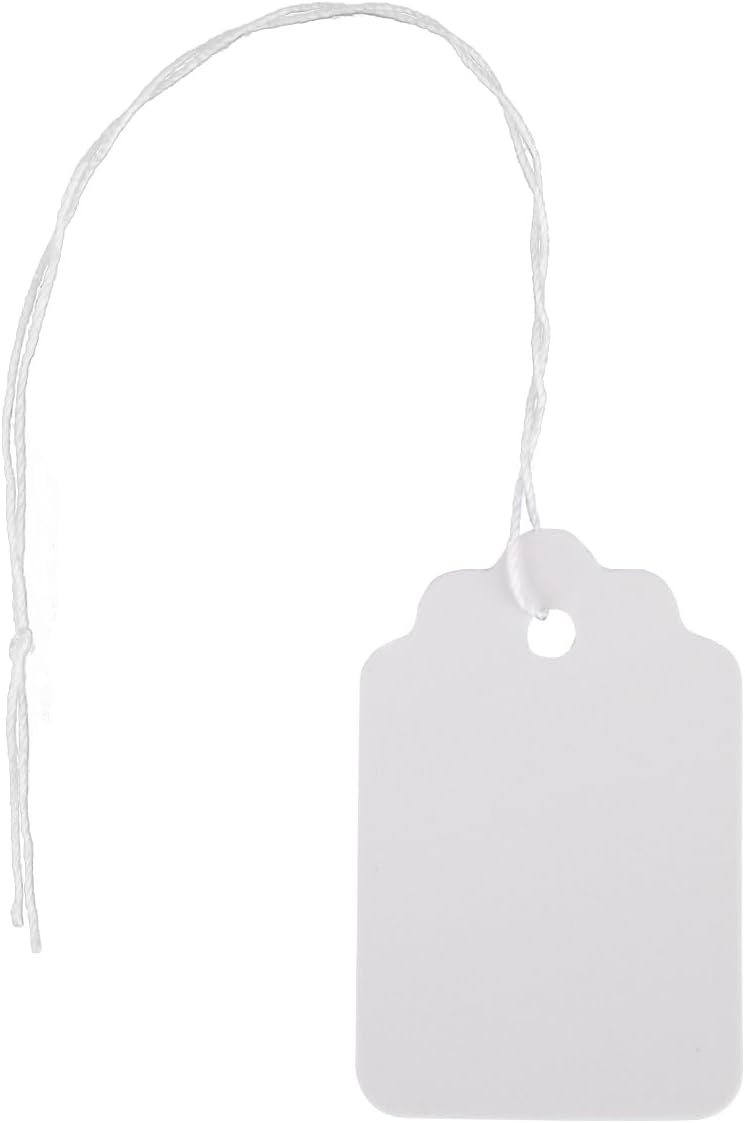 SSWBasics #4 Strung White Merchandise Price Tags - 15/16" W x 1-1/2"H - Pack of 1000- White