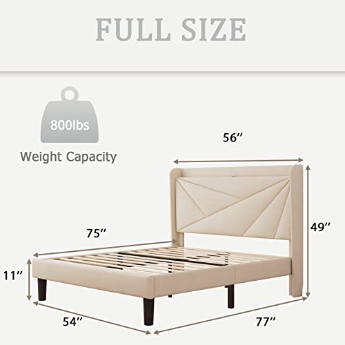 Ipormis Full Size Upholstered Platform Bed Frame With Type C & Usb Ports And Storage Headboard, Geometric Bed Frame With Wingback, Wood Slats, Noise-Free, No Box Spring Needed, Beige #TOP1